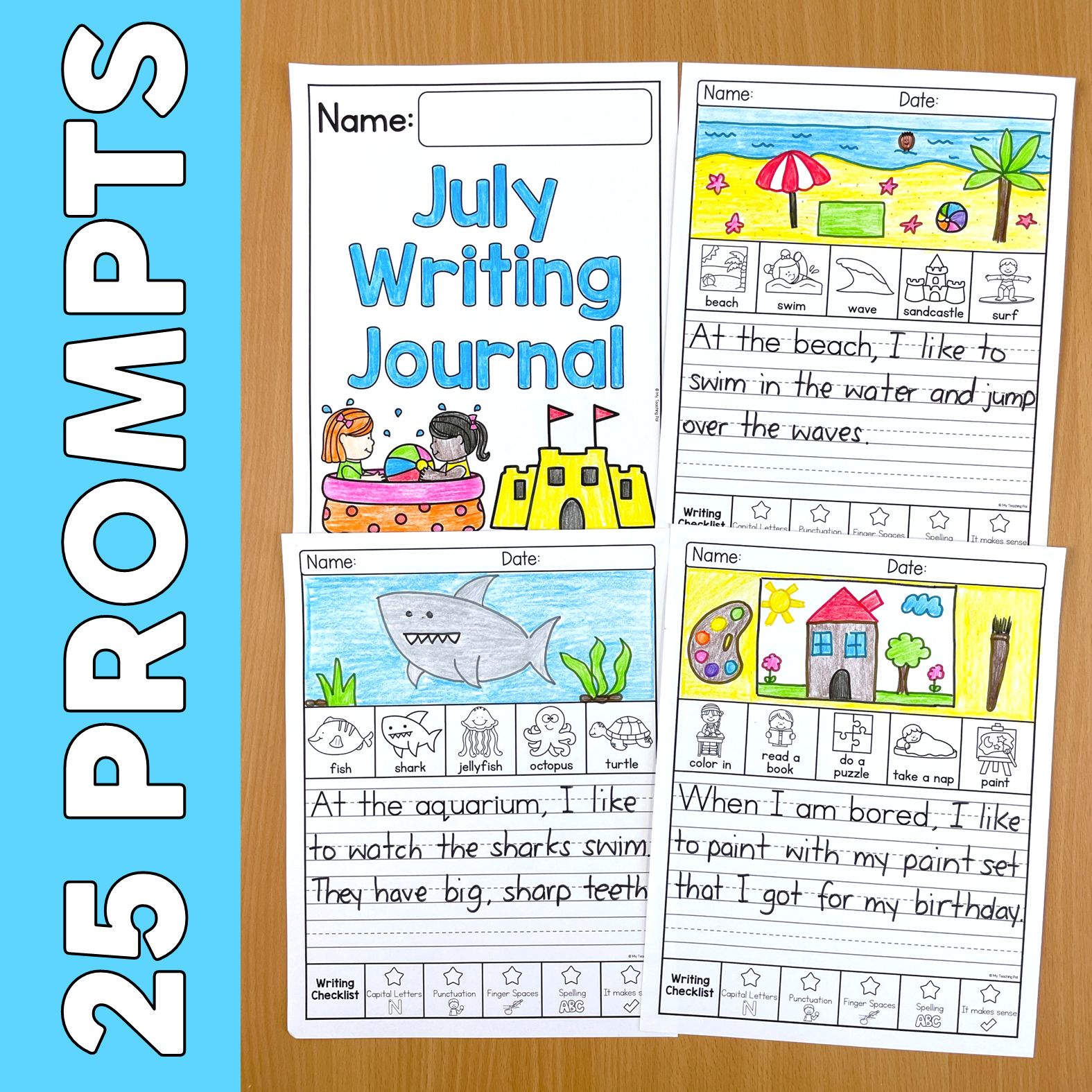 July Writing Prompts - Kindergarten & First Grade Writing Journal ...