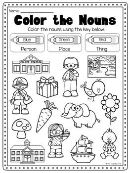 Nouns Printable Worksheet Pack - Kindergarten First Second Grade - My