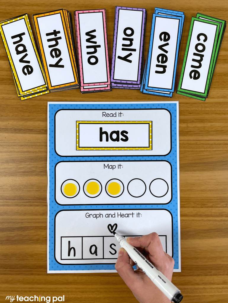 High frequency word mat for heart words