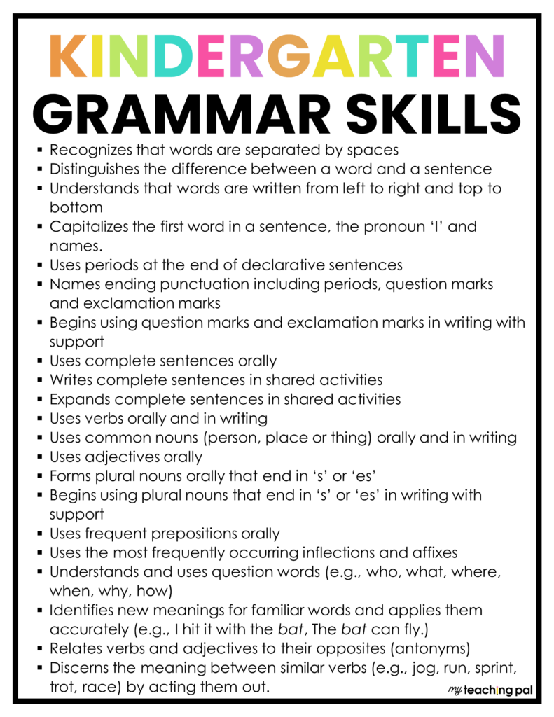 List of Kindergarten Grammar Skills