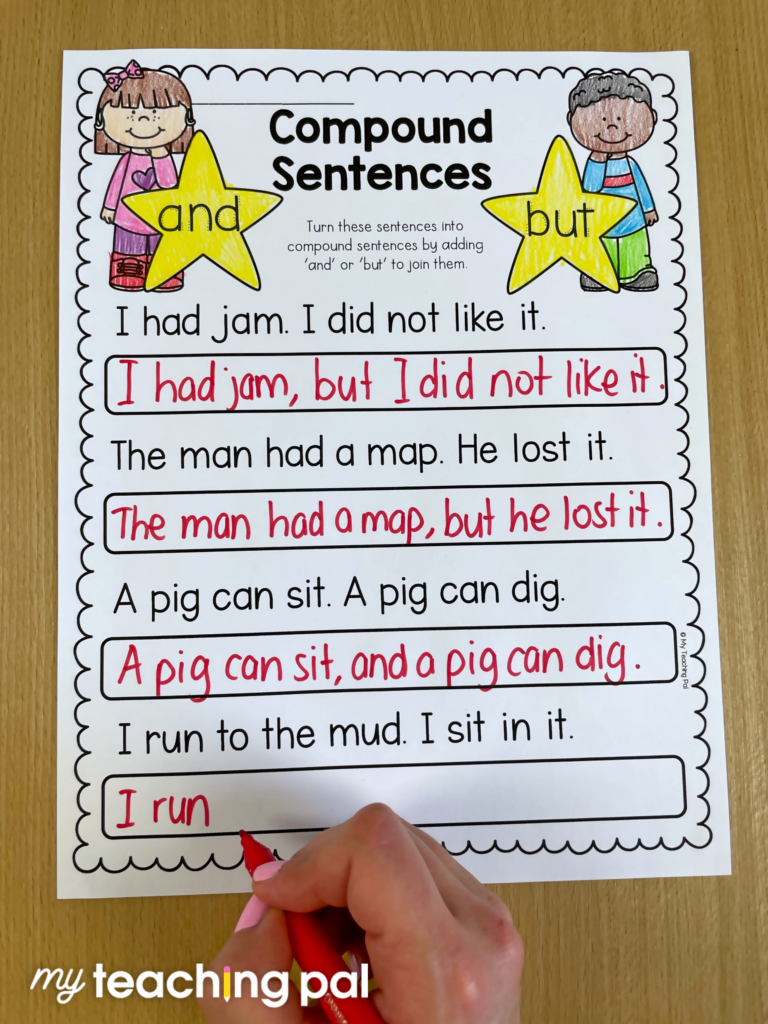 Compound sentences worksheet for the words 'and' and 'but'