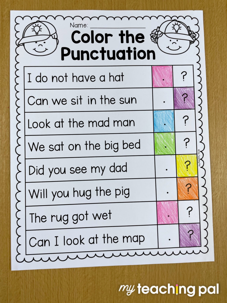 Punctuation worksheet for periods and question marks