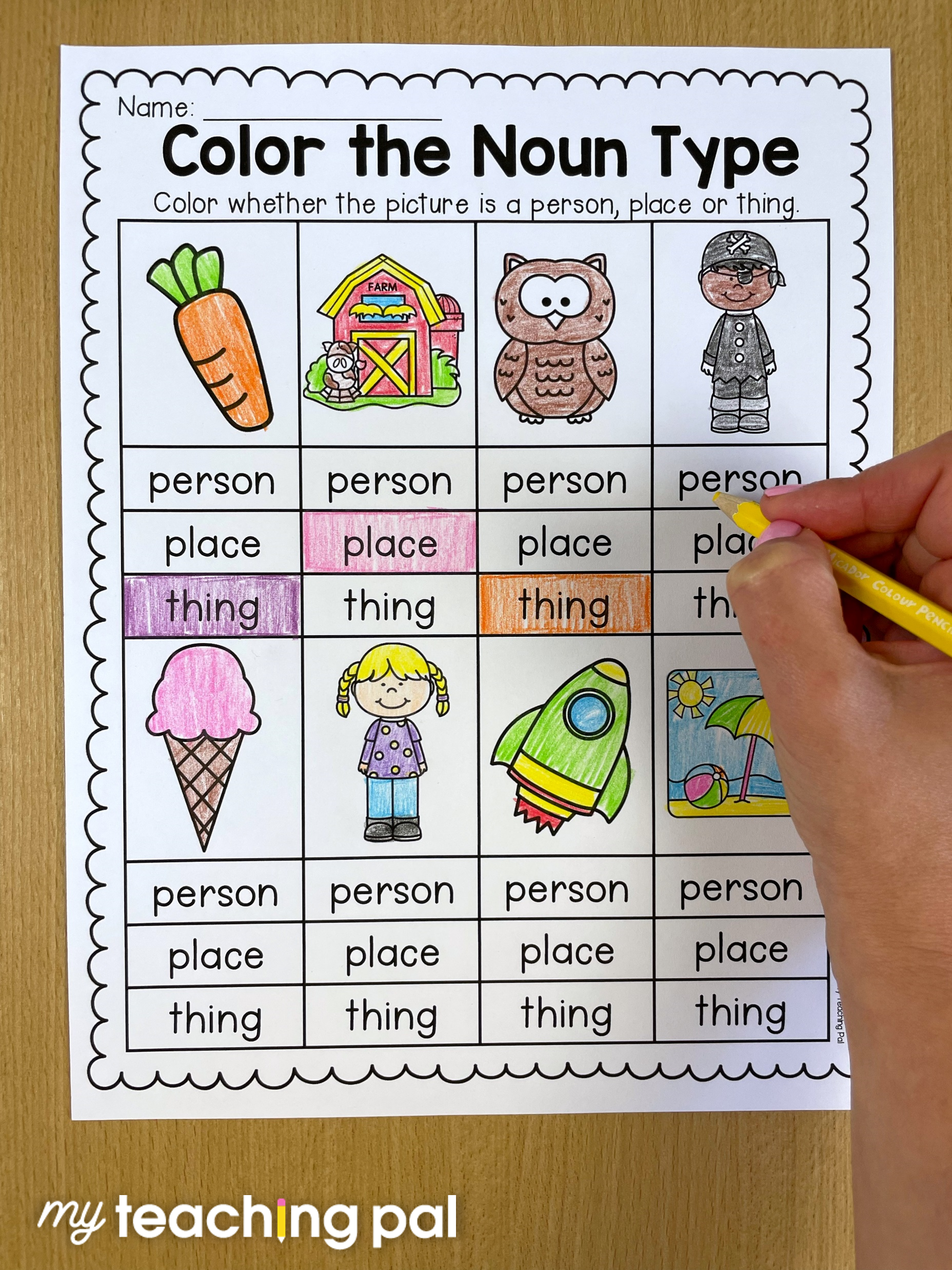 Kindergarten Grammar Worksheet for Nouns