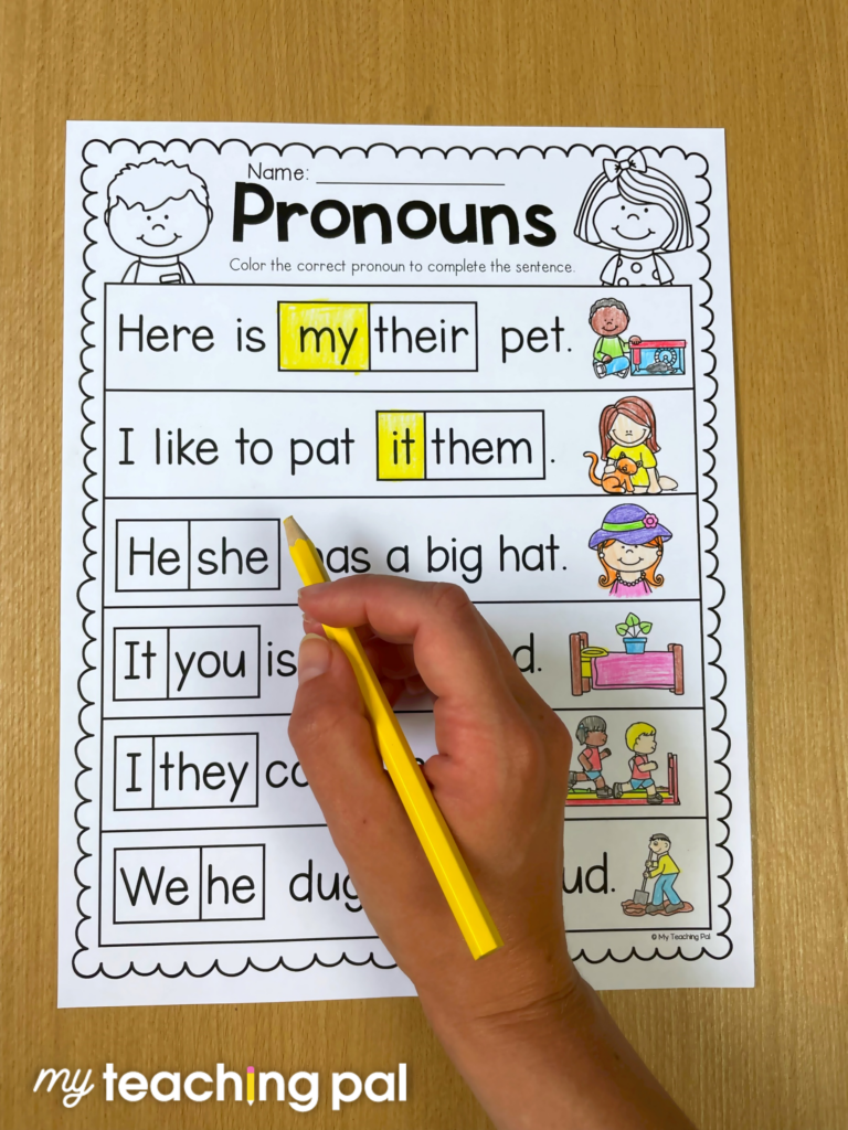 Kindergarten grammar worksheet for pronouns