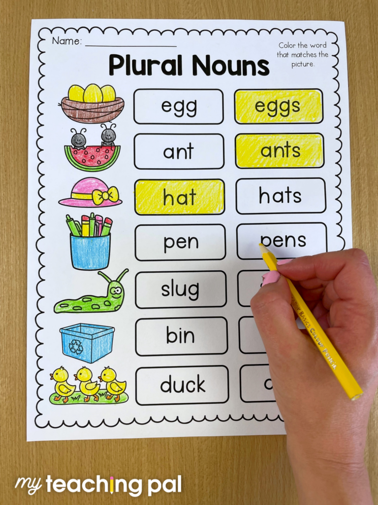Kindergarten grammar worksheet for plural nouns
